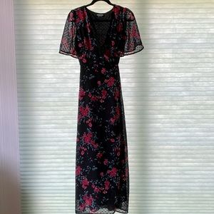 Black Flower Maxi Wrap Dress